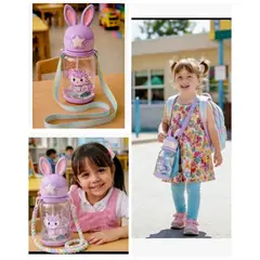 GENERICO - TOMATODO 500ML BOTON PULSADOR HERMETICO CORREA AJUSTABLE NIÑAS COLOR LILA PASTEL PACK X2