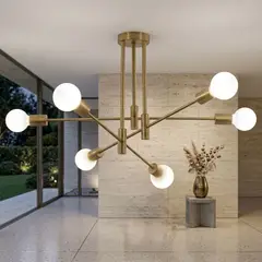 VARIOS - LAMPARA COLGANTE ARAÑA DORADO INCLUYE 6 FOCOS DE 3 TONOS DE LUZ LED