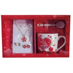 GENERICO - SET TAZA CON CUCHARITA DE LOZA + COLLAR Y 3 ARETES