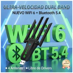 GENERICO - Adaptador USB WiFi 6 Doble Banda + Bluetooth 4 Antenas Ultra Velocidad AX900 2 en 1