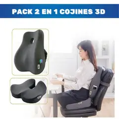 DAUER - Duo Cojín Asiento y Respaldar 3D Viscoelastico de Bambu Forro Negro.