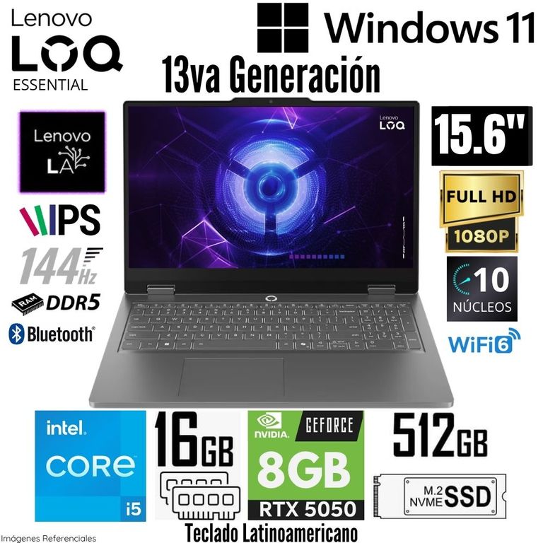 Laptop LOQ Essential 15IRX11 Intel Core i5-13450HX 16GB RAM 512GB SSD RTX 5050-8GB 15.6" FHD