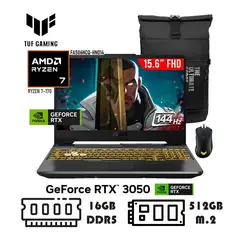 ASUS - LAPTOP TUF 15.6 RYZEN 7-170 16GB DDR5 512GB M.2 RTX3050 4GB FREEDOS - GRAPHITE BLACK + BOLSO Y MOUSE TUF