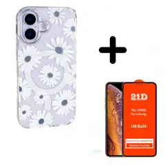 CASE - Funda Mikalen Con Magsafe Floreado Para Iphone 17 - Blanco + Mica Vidrio