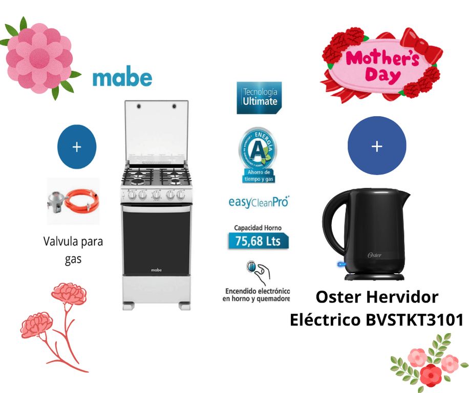 Cocina de Pie a Gas 4 Hornillas 60 cm CMP6010FG1 Silver + Válvula de Gas + Hervidor 1.7L BVSTKT3101.
