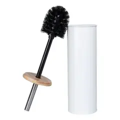 GENERICO - CEPILLO DE INODORO CON BAMBU Y MANGO HERGONÓMICO DE ACERO INOXIDABLE BLANCO