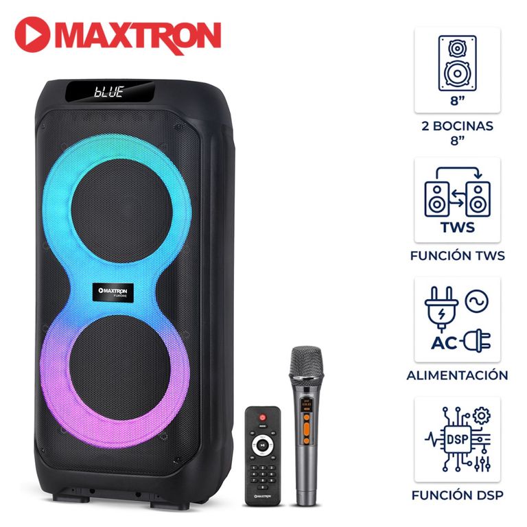 Torre de Sonido Furore MX 807 Bocinas de 8” TWS BT USB Iluminación LED RGB