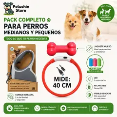 HAMACAS LIZARASO - Pack para Perro Pequeño Collar LED 40cm + Correa Retráctil 5m + Juguete Hueso + Bolsas