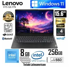 LENOVO - Laptop V15 G6 ITN Intel N100 8GB RAM 256GB SSD 15.6 FHD - 83M40016LD