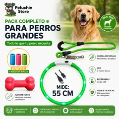 HAMACAS LIZARASO - Pack para Perro Grande Collar LED 55cm + Correa Reforzada + Juguete Hueso + Bolsas