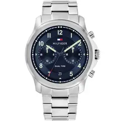 TOMMY HILFIGER - Reloj Hombre 1710626 Plateado Fondo Azul Acero