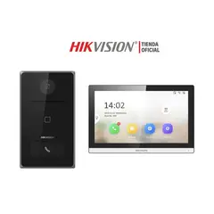 Hikvision - Kit Videoportero IP DS-KIS608-P Cámara 2MP Visión Noche Lector Tarjeta