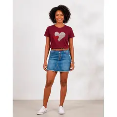 GENERICO - POLO PARA DAMA COLOR VINO CUELLO REDONDO CON DISEÑO DE CORAZONES