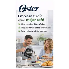 OSTER - Cafetera 12 Tazas BVSTDCS12B con Filtro Permanente - Función Pausa y Servir - Jarra de Vidrio