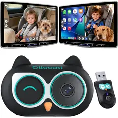 OTTOCAST - Caja inalámbrica CarPlay con cámara HD para supervisar a los niños y visión nocturna