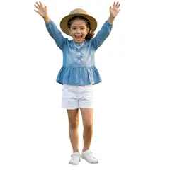 DANUS - Blusa manga larga cuello bebe denim