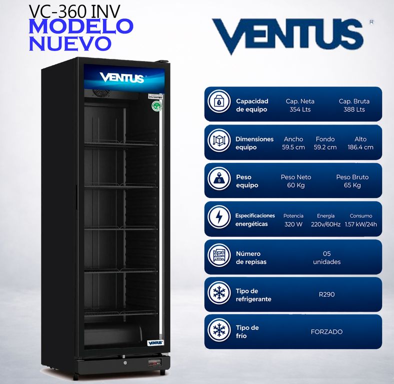 VISICOOLER INVERTER NEGRO 1 PTA 360L VC-360 INV