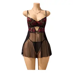 GENERICO - BABYDOLL DE ENCAJE SEXY LENCERIA NEGRO