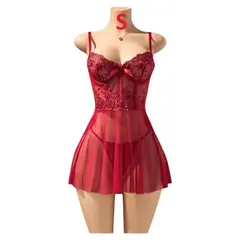 GENERICO - BABYDOLL DE ENCAJE SEXY LENCERIA VINO TALLA S