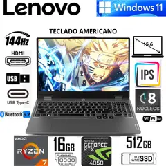 LENOVO - Laptop 15.6" Ryzen 7 7735HS 16GB 512GB SSD RTX 4050 6GB FHD 144Hz Luna Grey Modelo 83S00000US