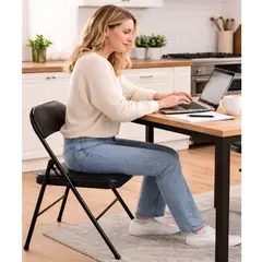 GENERICO - Silla Plegable de cuero sintético ergonómica para escritorio Negro