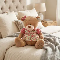 GENERICO - Peluche de Oso con Vestido Blanco y Rosado 38 cm