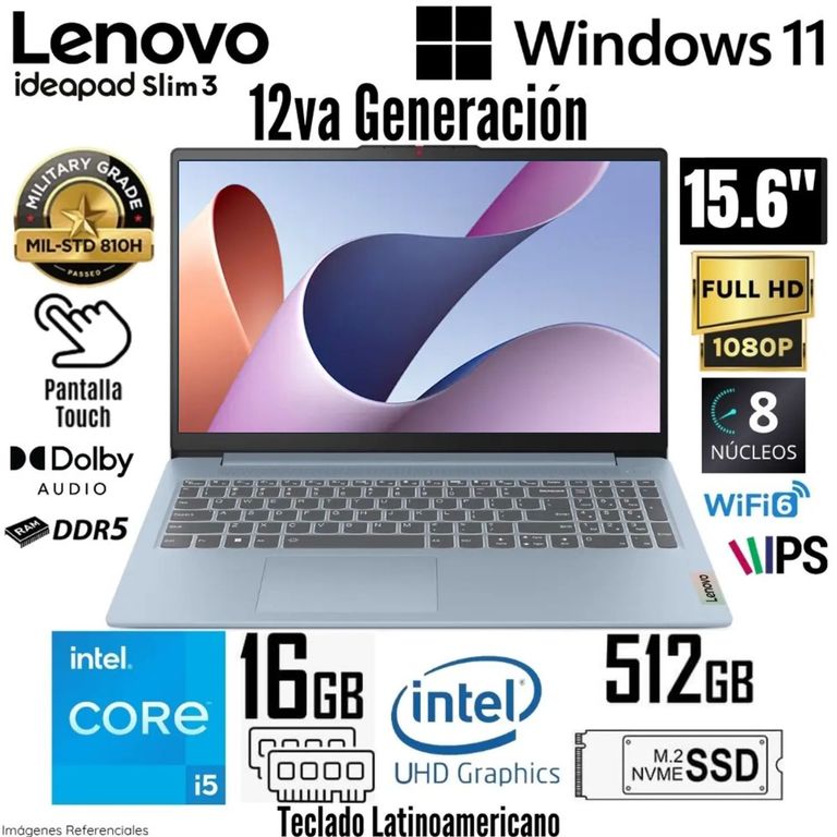 Laptop IdeaPad Slim 3 15IAH8 Intel Core i5-12450H 16GB RAM 512GB SSD 15.6" FHD Tácti