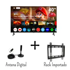 GENERICO - TELEVISOR JVC 40 PULGADAS QLED FHD Smart TV GOOGLE TV LT-40KB758 + Antena Digital + Rack Importado
