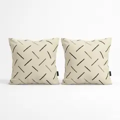 ZALMOHADAS - PACK FUNDA DE COJINES BEIGE MINIMALISTA RAYAS NEGRAS 40X40 CM