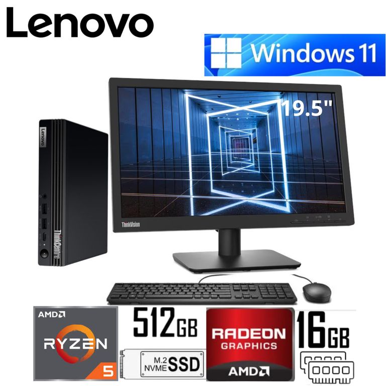 Mini pc ThinkCentre M75q Gen 5 AMD Ryzen 5 8500GE 16GB 512GB MONITOR THINKVISION E20-30 19.5" 62F7KAR4LA
