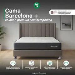 MUEBLES MACRUMO - Combo Cama tapizada Barcelona-15 Pz Beige Oscuro + colchón premium semiortopédico