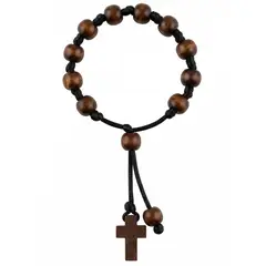 KARMY - Pulsera Unisex Cruz Cuentas Madera Tejida Hilo Negro Regalo