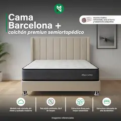 MUEBLES MACRUMO - Combo Cama tapizada Barcelona - 2Pz - Beige claro + colchón premium semiortopédico