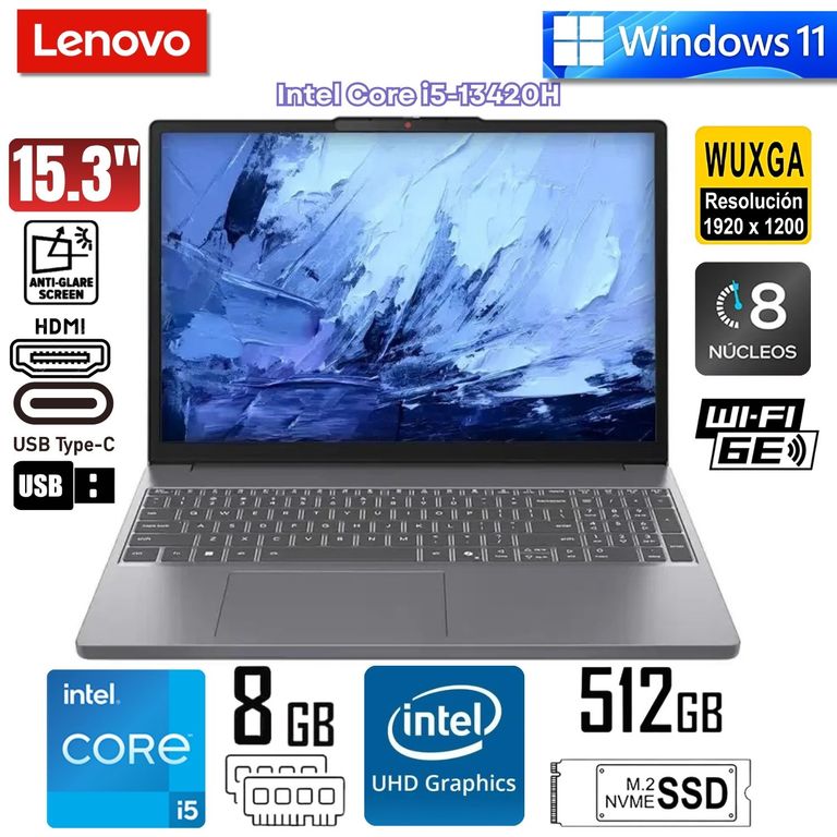 Laptop IdeaPad Slim 3 15IRH10 15.3" WUXGA IPS, Core i5-13420H, Ram 8GB, Ssd 512GB, Win 11 Pro