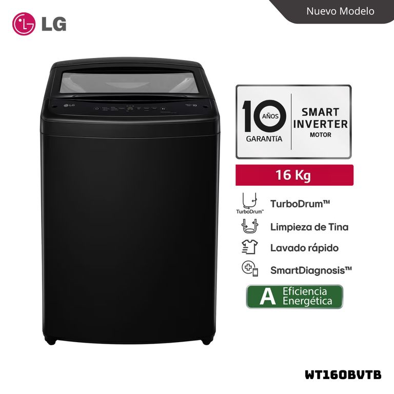 LAVADORA TURBODRUM 16 KG CARGA SUPERIOR ONYX NEGRO - WT16OBVTB