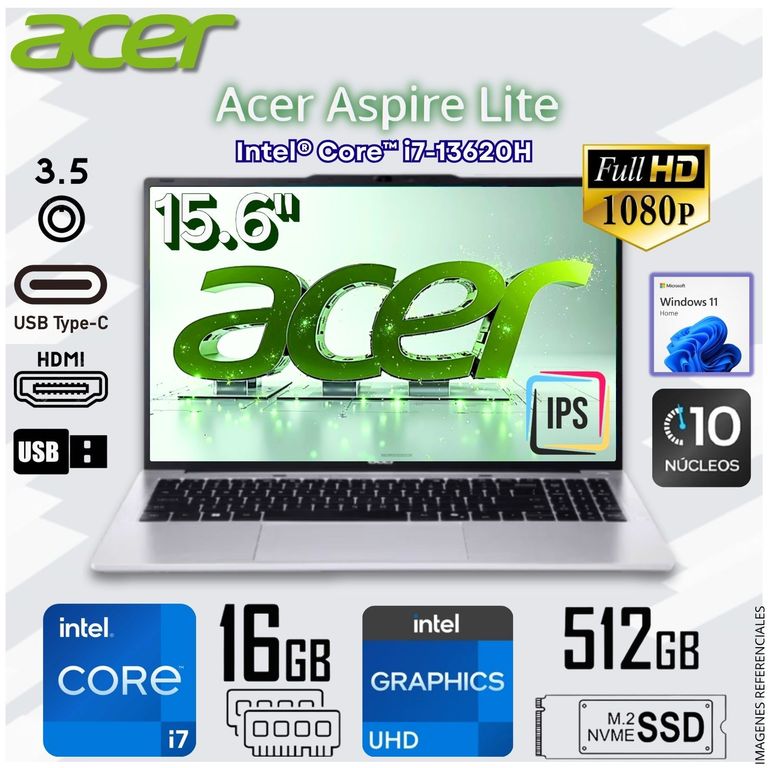 Laptop AL15-72P-7948 15.6 FHD Intel® Core™ i7-13620H 16GB DDR5 512GB SSD Gráficos Intel® UHD