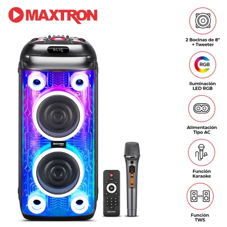 Torre de Sonido Circuit MX 806 Bocinas de 8” TWS BT USB Iluminación LED RGB