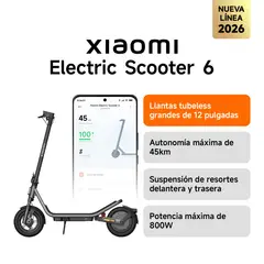 XIAOMI - Scooter Eléctrico 6 Plegable Autonomía 45km Máx 25km/h Neumáticos 12" 800W Suspensión