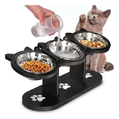VARIOS - Comedor Elevado para Perros y Gatos 3 platos, 16cm Ángulo Ajustable Negro