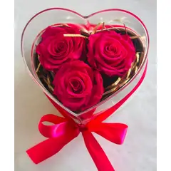 GENERICO - Rosa Eterna Fucsia x3 en Corazón Acrílico Regalo Día de la Madre
