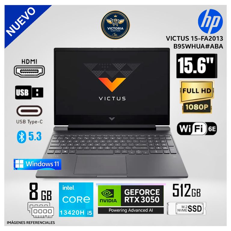 Laptop Victus 15-FA2013DX Intel Core i5 13420H 8GB RAM 512GB SSD RTX 3050 6GB 15.6" FHD Windows 11 (B95WHUA#ABA)