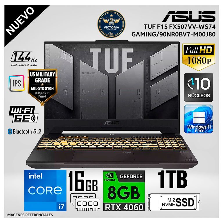 Laptop TUF FX507VV-WS74 Intel Core i7 13620H 16GB RAM 1TB SSD RTX 4060 8GB 15.6" FHD Windows 11(90NR0BV7-M00J80)