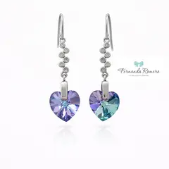 FERNANDA ROMERO JOYAS Y ACCESORIOS - Aretes "Corazón de Cristal Violeta Tornasol" - Cristales austriacos engastados y Plata