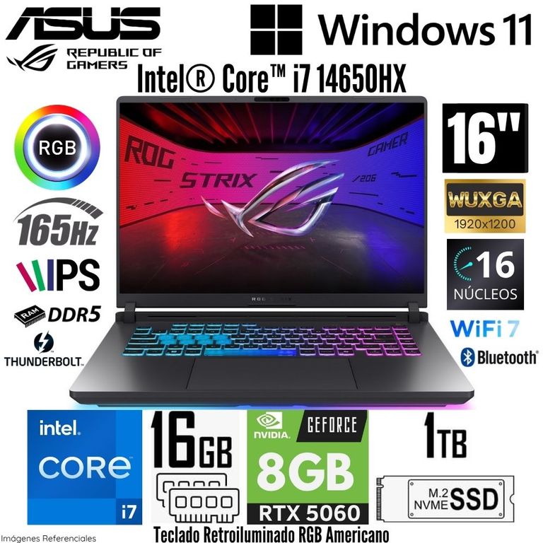 Laptop ROG STRIX G16 G615JMR Intel Core i7-14650HX 16GB RAM 1TB SSD RTX 5060-8GB 16 WUXGA