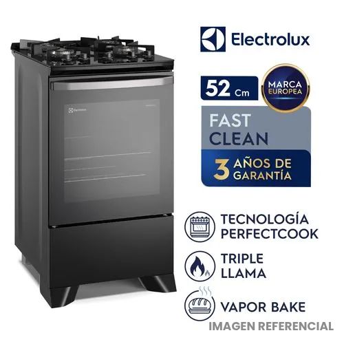 Cocina FE4GP 4 Hornillas Triple Llama con Mesa de Vidrio y VaporBake - Negro