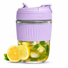 MINARI - Vaso Tomatodo de Vidrio con Doble Boquilla 350ml Lila B216