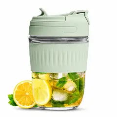 MINARI - Vaso Tomatodo de Vidrio con Doble Boquilla 350ml Verde B216