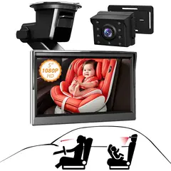 PUREPOWER - Monitor de Bebé con Pantalla 4.3'' y Visión Nocturna y Ángulo Amplio para Asiento Trasero de Coche