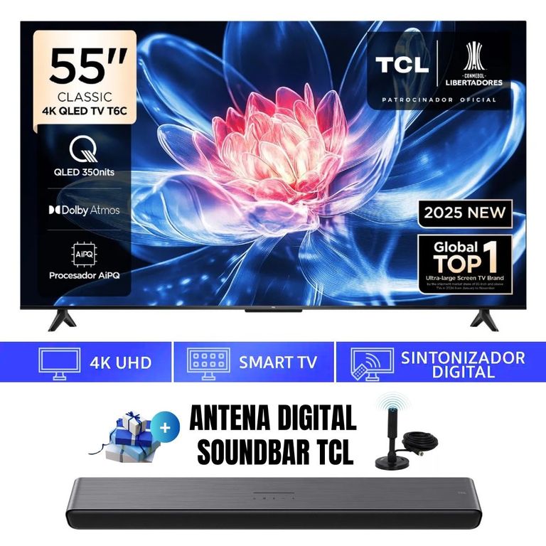 Televisor 55'' QLED UHD 4K 55T6C GoogleTV 2025 + ANT + SOUNDBAR