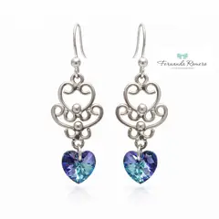 FERNANDA ROMERO JOYAS Y ACCESORIOS - Aretes "Corazón de Cristal Violeta Tornasolado Brillantes" - Cristales austriacos y Plata